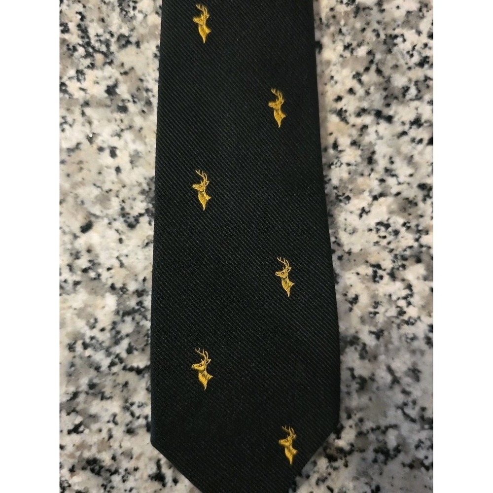 Jennings Jones Black Tie Men's Necktie Gold Deer Silk Japan EXCELLENT